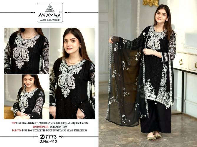 Anamsa 413 Georgette Embroidery Pakistani Suits Wholesale Clothing Suppliers In India 
